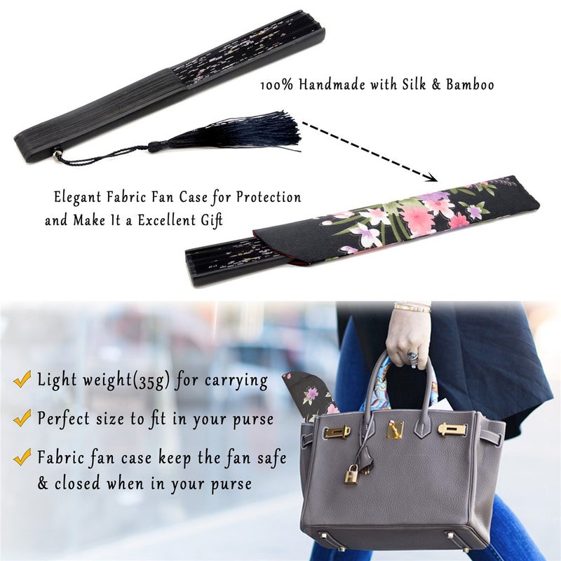 OMyTea Folding Hand Held Fan for Women Chinese/Japanese Vintage Retro Style - with a Fabric Sleeve for Protection (Little Sakura) - Image 5